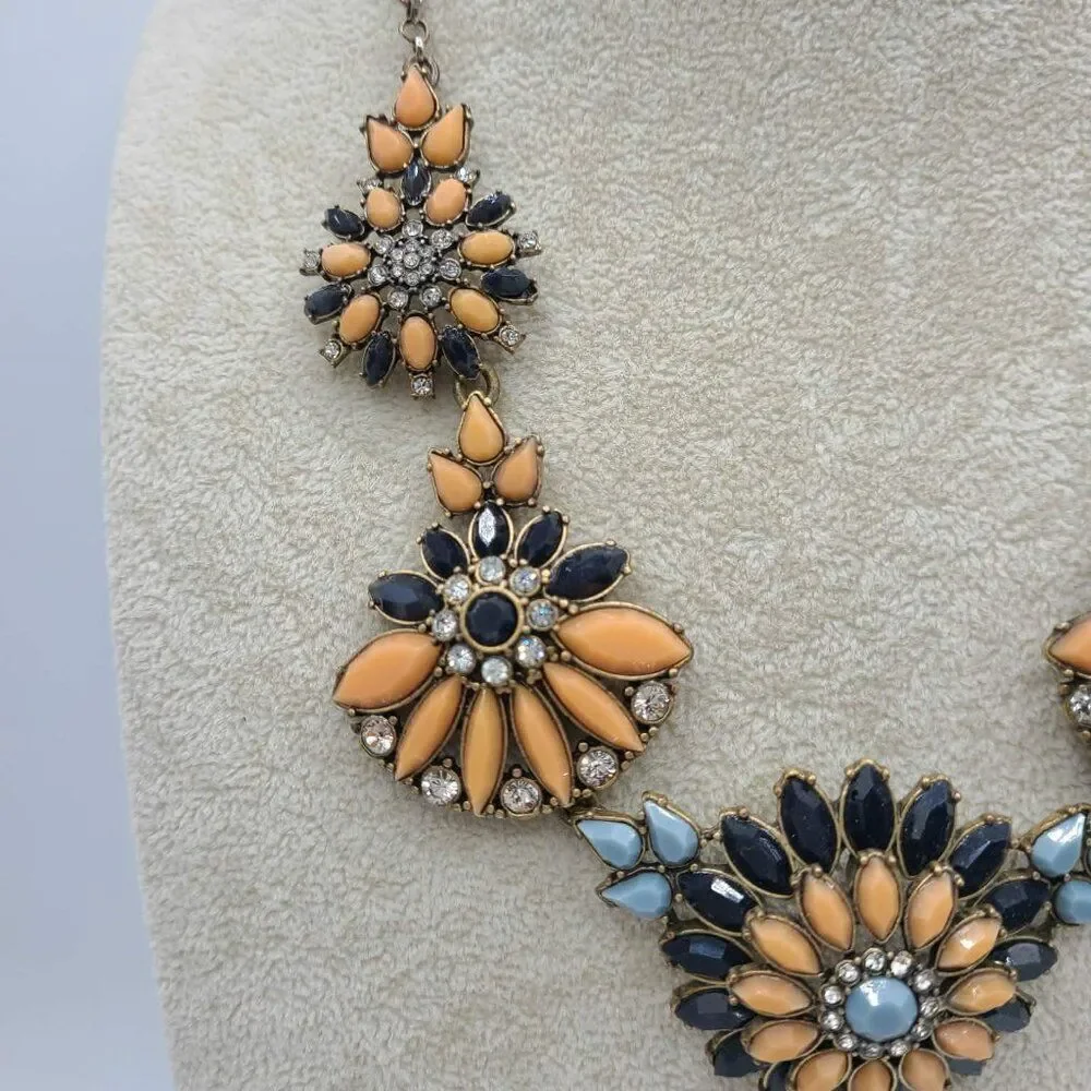 J Crew Vintage Blue Peach Resin FlowerNecklace